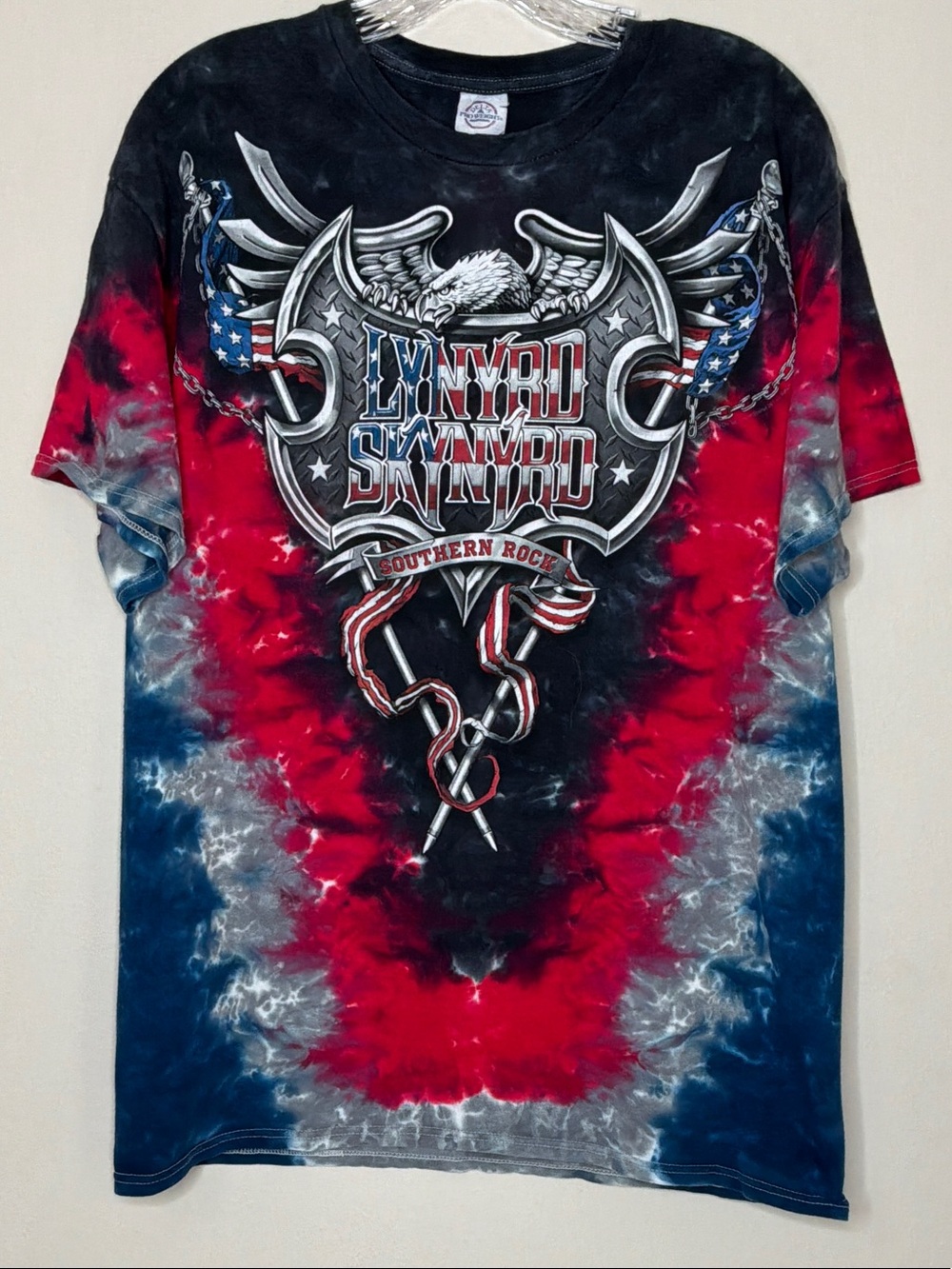 Short Sleeve Lynyrd Skynyrd Southern Rock Red White Blue Tie-Dye Band Tee Sz L